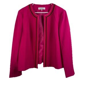 Kasper Pink Embroidery Trim Lady Jacket Size 18 Open Front Office Career Wear
